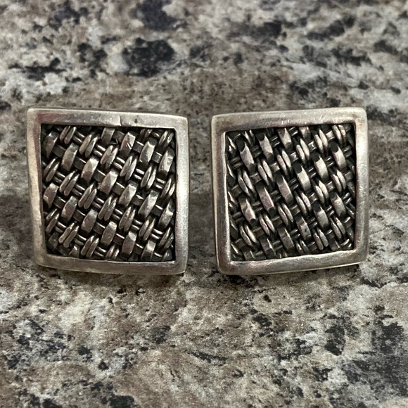 Vintage 925 Sterling Silver Suarti Bali Woven Chainmail Hollow Earrings Signed - Picture 8 of 9